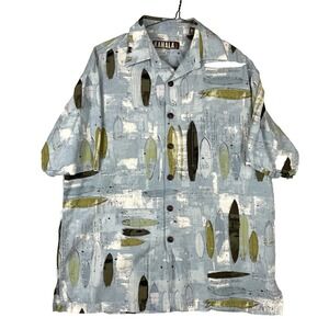 KAHALA Hawaiian‎ Shirt Men S Blue Surf Boards Linen USA Handmade VTG